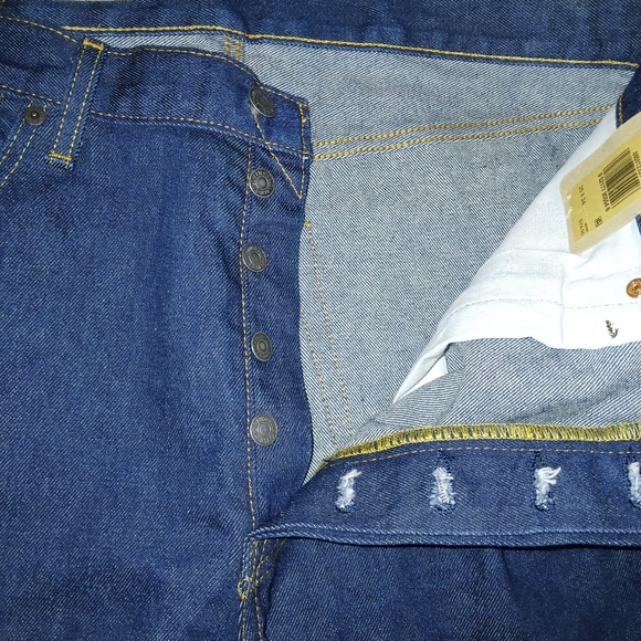 #046 Mens Levi Strauss 501 Original Stretch Blue Jeans Size W/35 L/34 - Picture 5 of 16